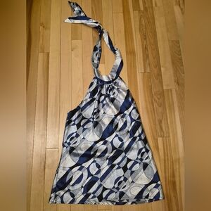 Blue and White Geometric Halter Dress